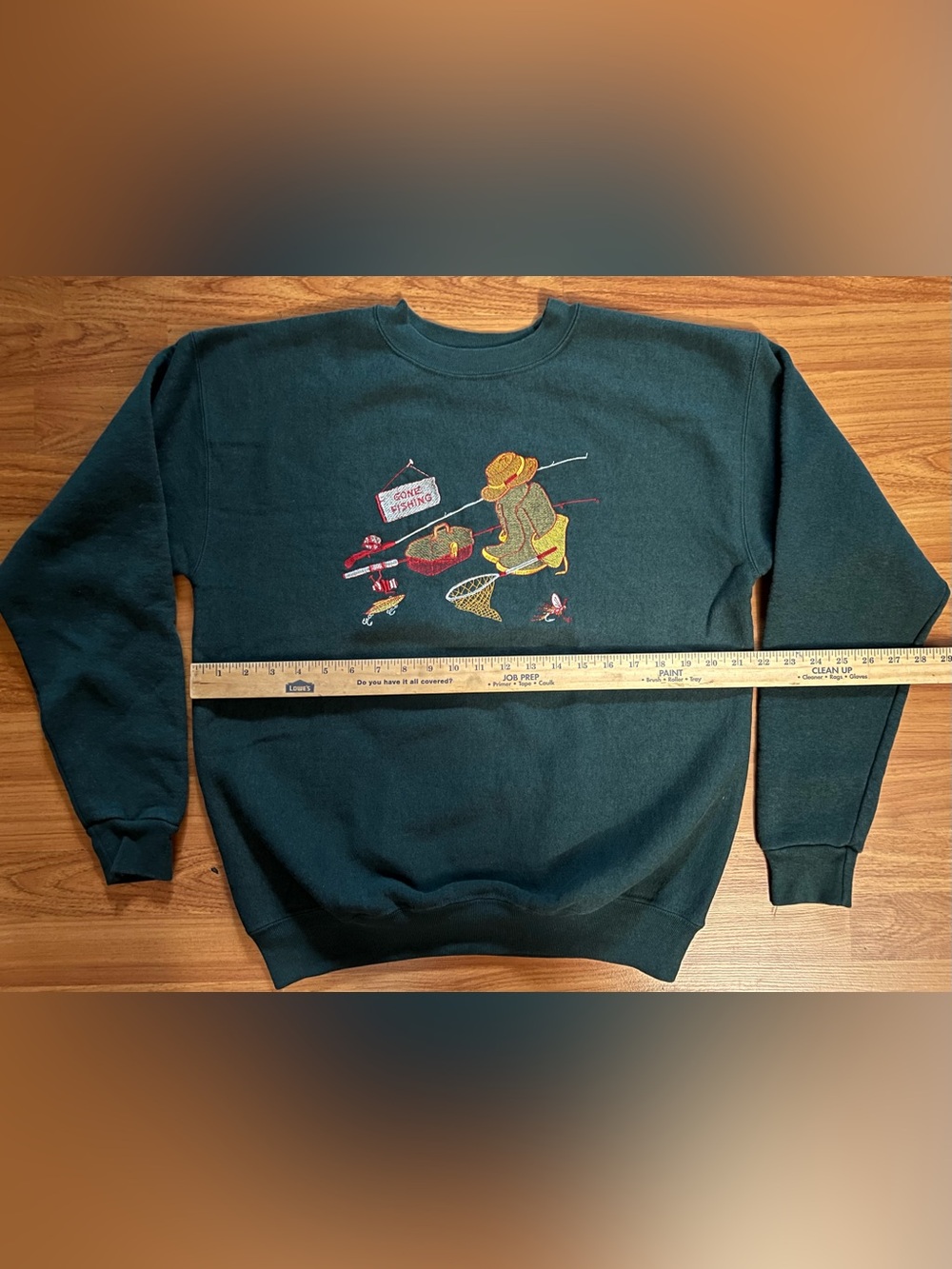 Bwear Dark Teal Fishing Crewneck Sweatshirt with Embroidered Scene - Picture 4 of 5